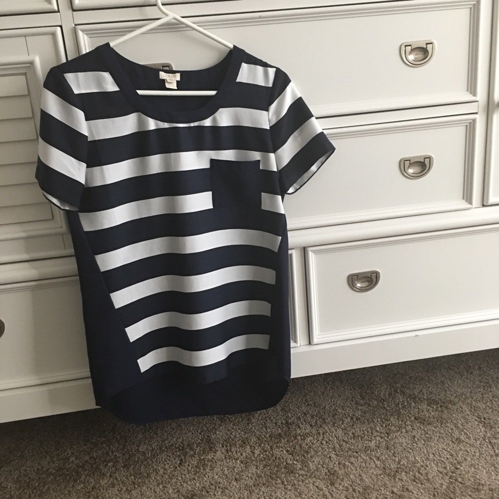 EUC J. Crew hi-low pocket Blouse navy white stripe